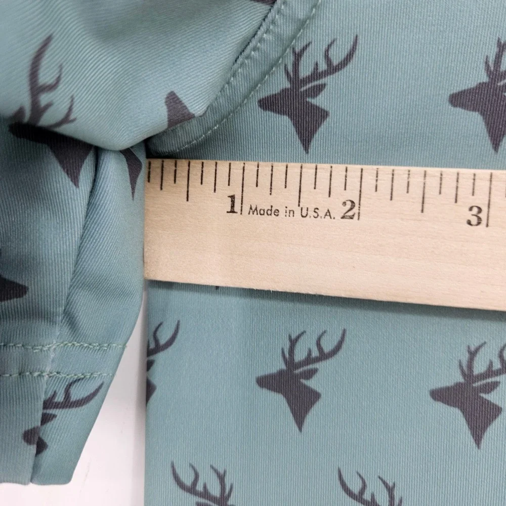 Waggle Polo Shirt Mens Extra Large Deer AOP Golf Performance Short Sleeve Green - Picture 8 of 12